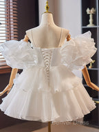 White Sweetheart Neck Organza Short Prom Dresses, White Homecoming Dresses