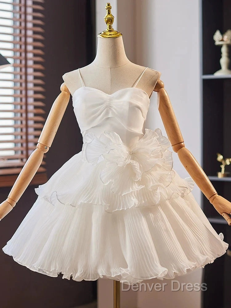 White Sweetheart Neck Organza Short Prom Dresses, White Homecoming Dresses