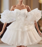 White Sweetheart Neck Organza Short Prom Dresses, White Homecoming Dresses