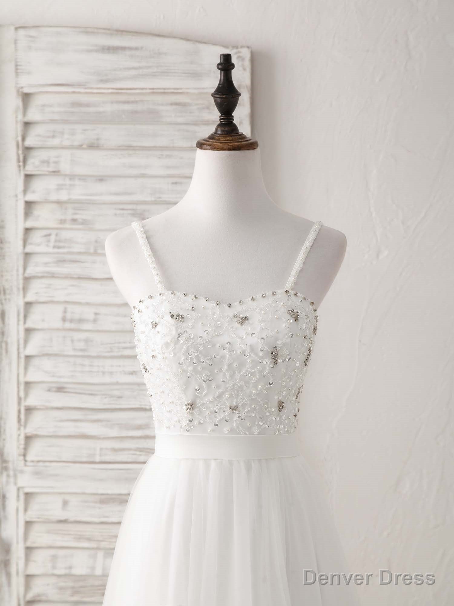 White Sweetheart Neck Tulle Beads Long Prom Dress White Evening Dress