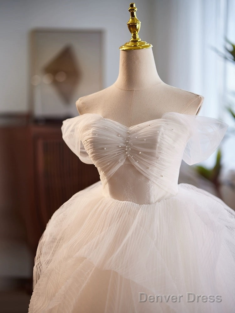 White Sweetheart Neck Tulle Lace Short Prom Dress, White Homecoming Dresses