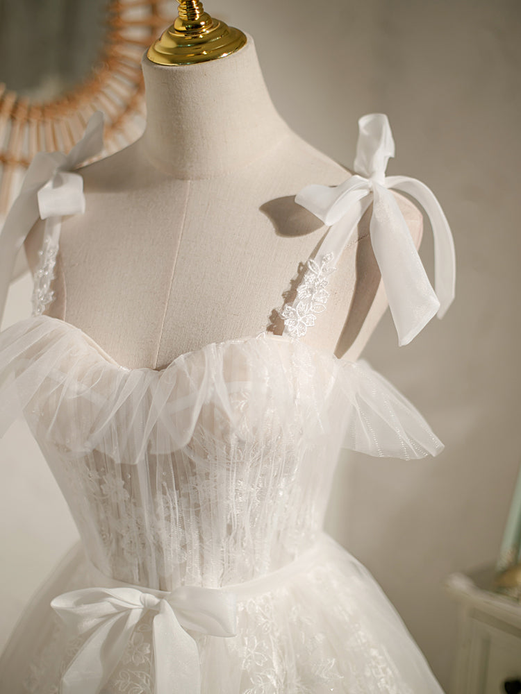 White Sweetheart Neck Tulle Lace Short Prom Dresses, White Tulle Formal Dresses