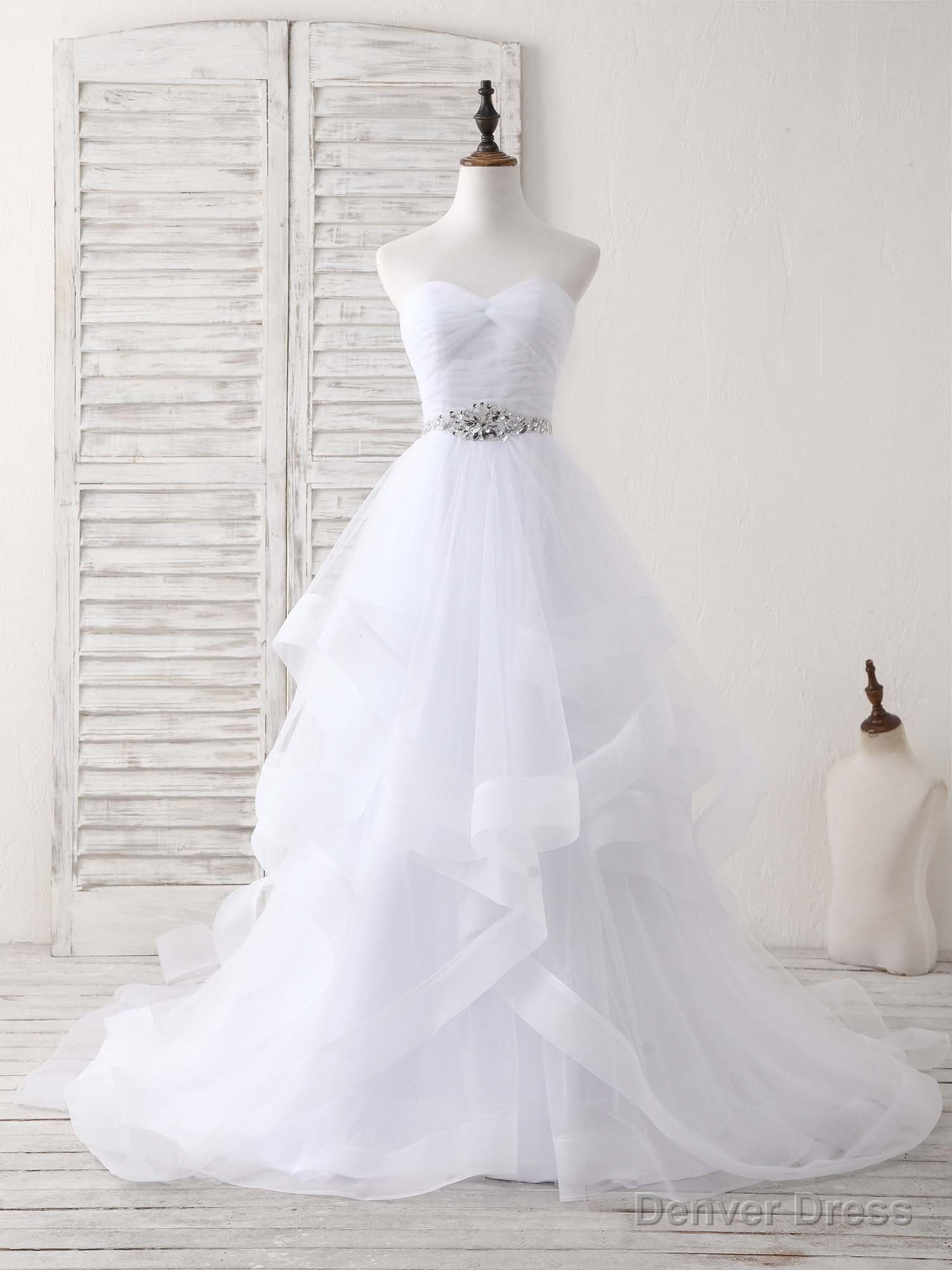 White Sweetheart Neck Tulle Long Prom Dress, White Formal Graduation Dress Secondary image