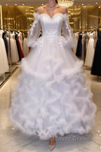 White sweetheart neck tulle long prom Gowns, white Prom Dresses