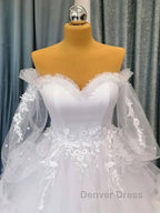 White sweetheart neck tulle long prom Gowns, white Prom Dresses