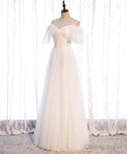 White Sweetheart Tulle Long Prom Dress, White Bridesmaid Dresses