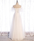 White Sweetheart Tulle Long Prom Dress, White Bridesmaid Dresses