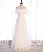 White Sweetheart Tulle Long Prom Dress, White Bridesmaid Dresses