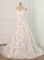 White Tulle and Floral Long Straps Formal Gown Beautiful White Party Dress prom dresses shops