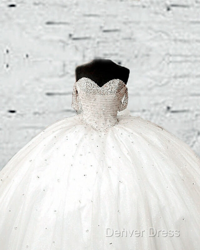 White Tulle Beaded Sweetheart Ball Gown Dresses Secondary image
