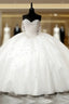 White Tulle Beaded Sweetheart Ball Gown Dresses