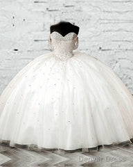 White Tulle Beaded Sweetheart Ball Gown Dresses