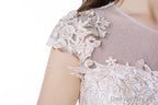 White Tulle Champagne Lace Tea Length Sleeveless Wedding Dresses