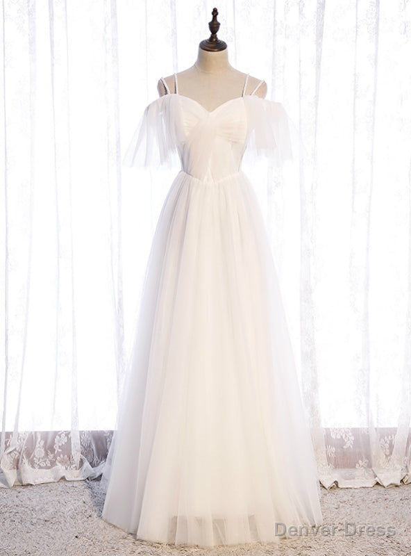 White Tulle Double Straps Short Sleeve Prom Dresses Main image
