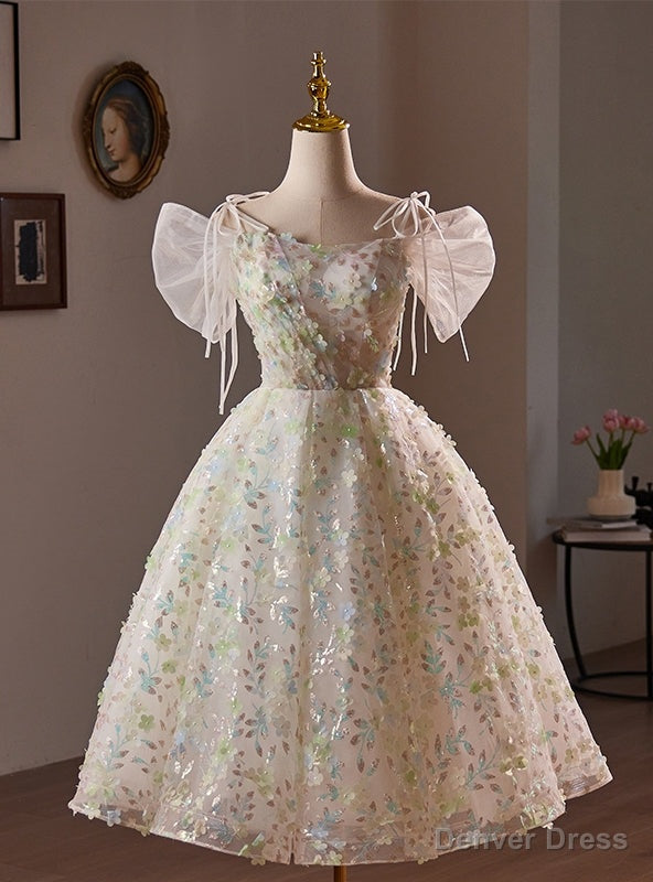White Tulle Flower Sequins Short Sleeve Homecoming Dresses Main image