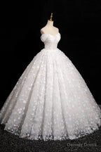 White Tulle Flowers Floor Length Prom Dress, Beautiful A Line Backless Sweet 16 Prom Dresses