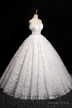 White Tulle Flowers Floor Length Prom Dresses, Beautiful A-Line Backless Sweet 16 Formal Dresses