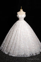 White Tulle Flowers Floor Length Prom Dress, Beautiful A Line Backless Sweet 16 Prom Dresses