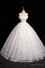 White Tulle Flowers Floor Length Prom Dress, Beautiful A Line Backless Sweet 16 Prom Dresses