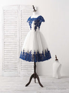 White Tulle Lace Applique Short Prom Dress, Tulle Homecoming Dresses