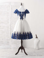 White Tulle Lace Applique Short Prom Dress, Tulle Homecoming Dresses