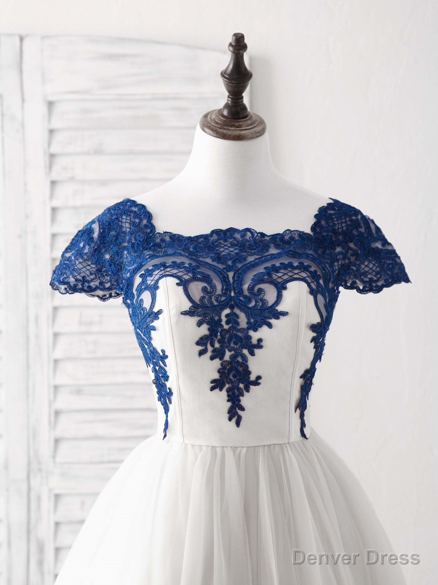 White Tulle Lace Applique Short Prom Dress, Tulle Homecoming Dresses