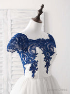 White Tulle Lace Applique Short Prom Dress, Tulle Homecoming Dresses