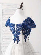 White Tulle Lace Applique Short Prom Dress, Tulle Homecoming Dresses