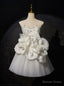 White Tulle Lace Backless 3D Flower Wedding Dressess