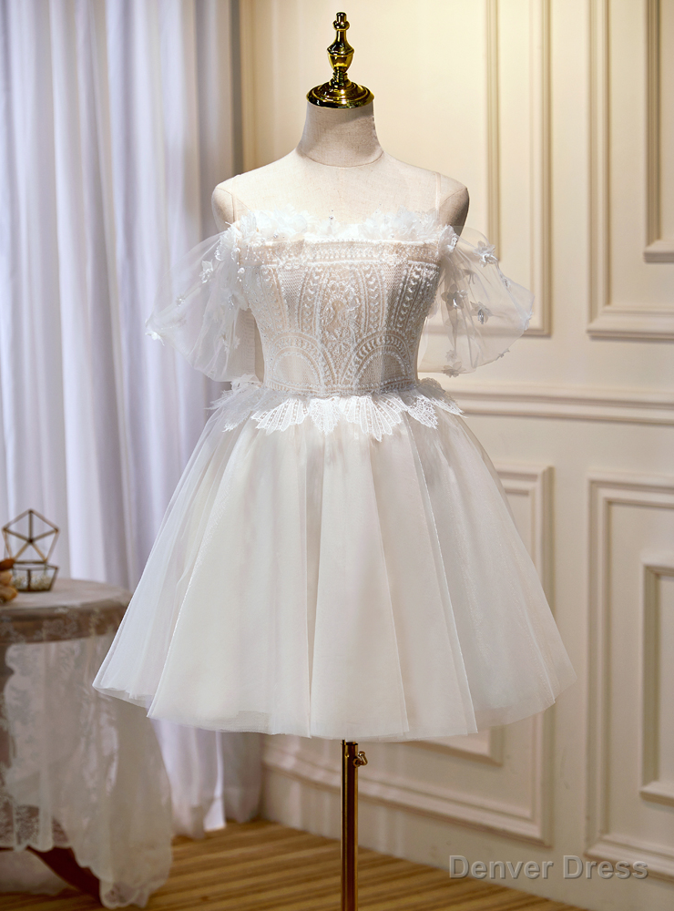 White Tulle Lace Beading Homecoming Dress Main image