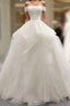 White Tulle Lace Off Shoulder Long Prom Dresses White Lace Wedding Dresses