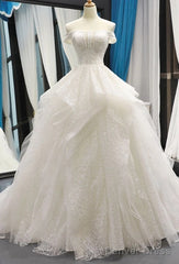 White Tulle Lace Off Shoulder Long Prom Dress White Lace Wedding Dress