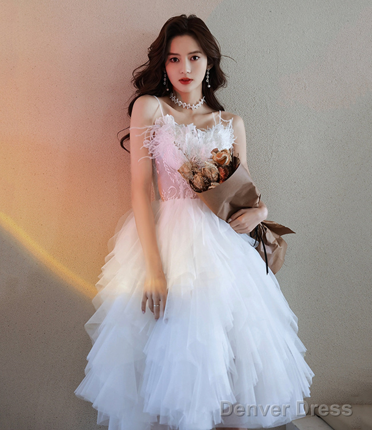 White Tulle Lace Short Dress Prom Dress Homecoming Dresses Main image