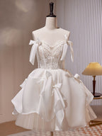 White Tulle Lace Short Prom Dress, White Short Prom Dresses
