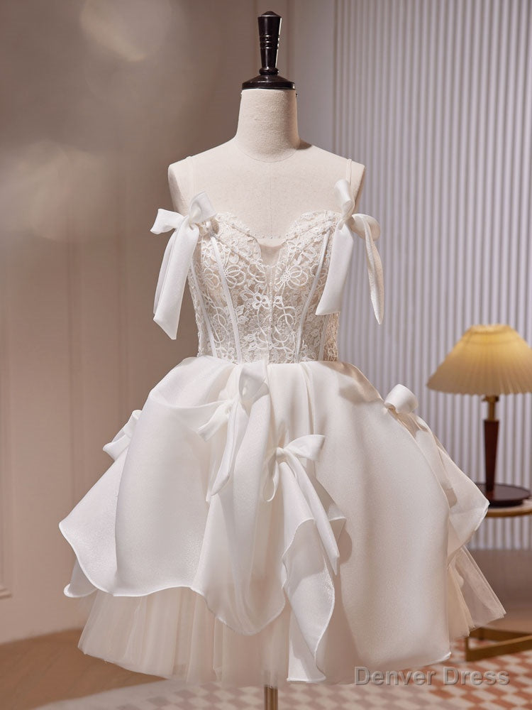 White Tulle Lace Short Prom Dress, White Short Prom Dresses