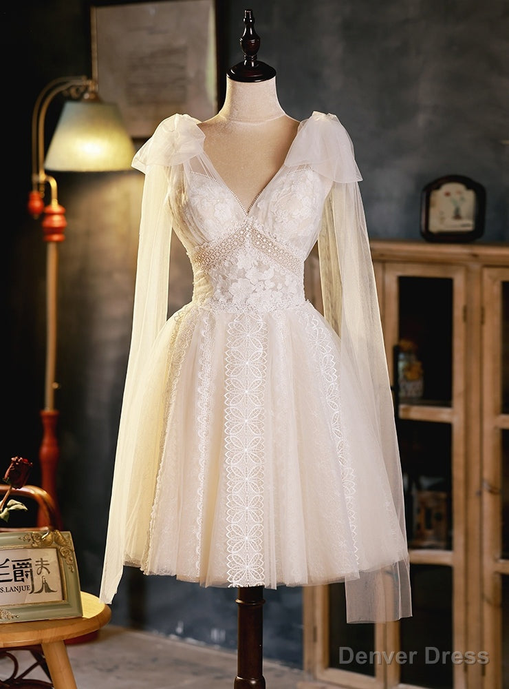 White Tulle Lace V-neck Homecoming Dress Main image