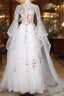 White Tulle Long Sleeves A-Line Wedding Party Dresses, White Tulle Prom Dresses