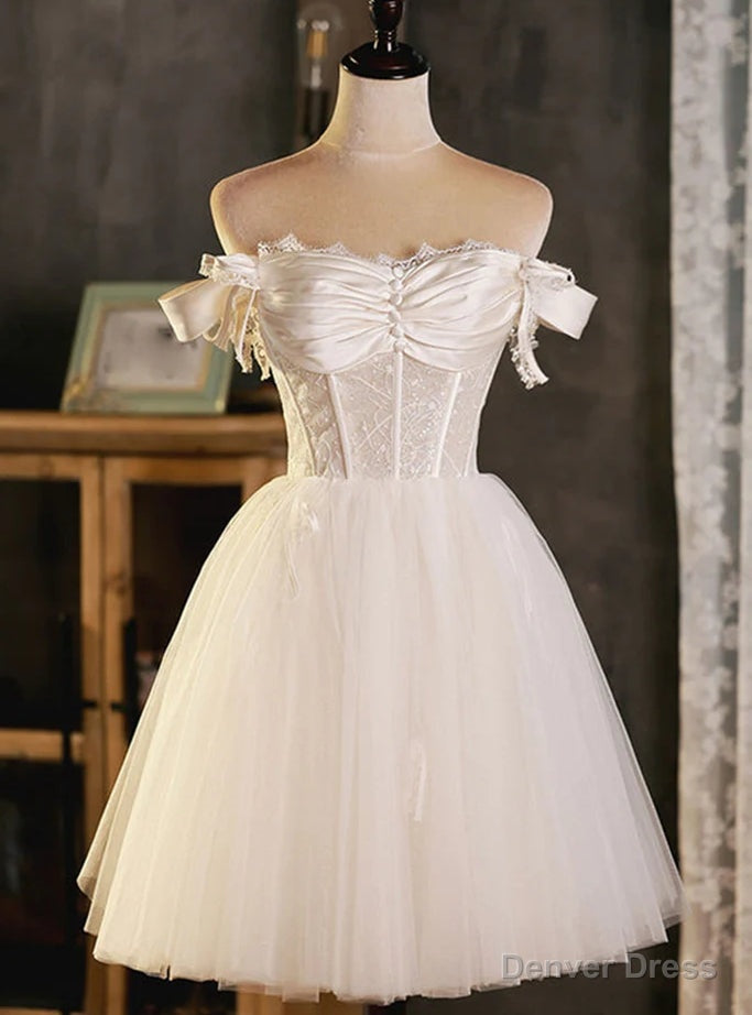 White Tulle Off the Shoulder Pleats Homecoming Dress Main image