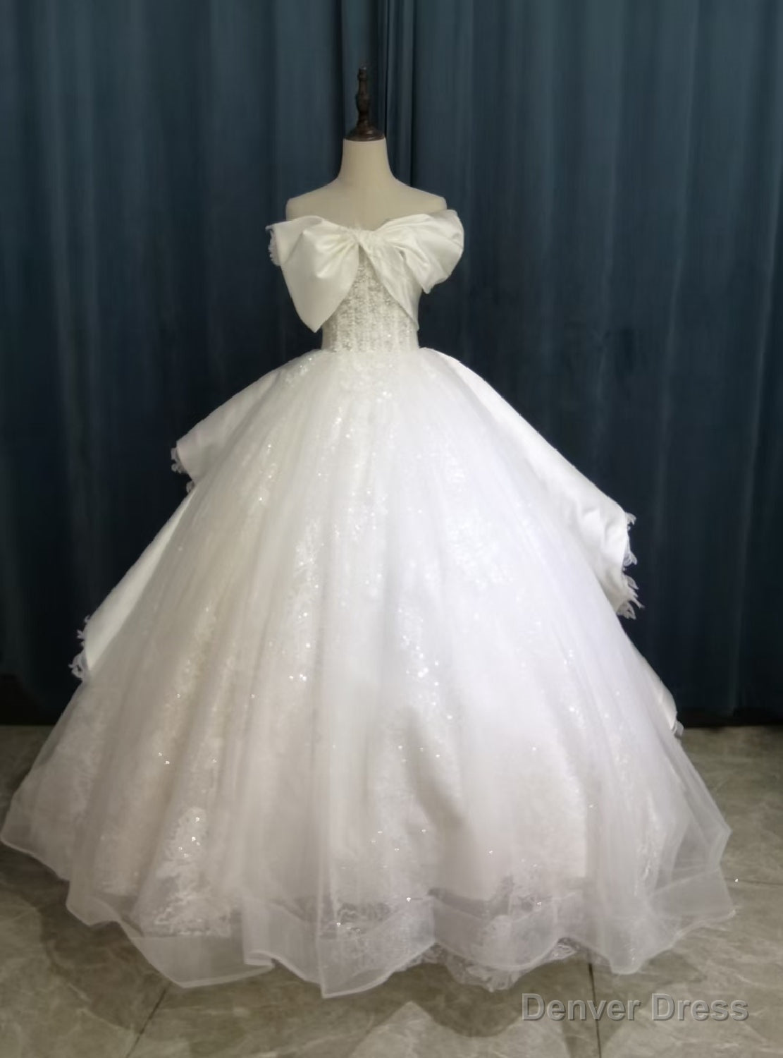 White Tulle Off the Shoulder Wedding Dress Main image