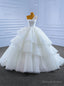 White Tulle One Shoulder Pleats Beading Wedding Dress
