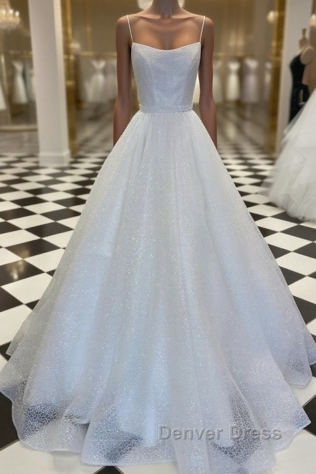 White tulle sequin long prom Dress white tulle Prom Dresses Main image