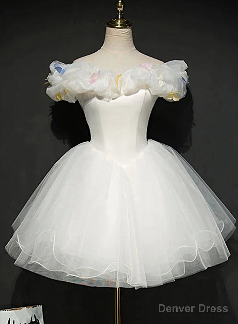 White Tulle Short Off Shoulder Homecoming Dress, White Graduation Dress Secondary image