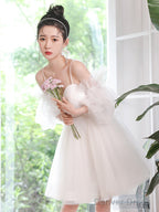 White Tulle Short Sleeves Homecoming Dress, White Prom Dress Graduation Dresses