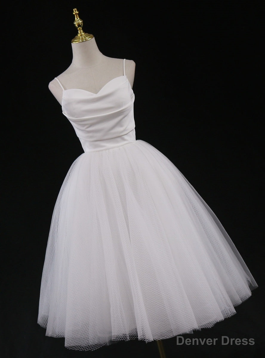 White Tulle Spaghetti Straps Beach Wedding Dresses Main image