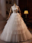 White Tulle Spaghetti Straps Tiers Wedding Dresses