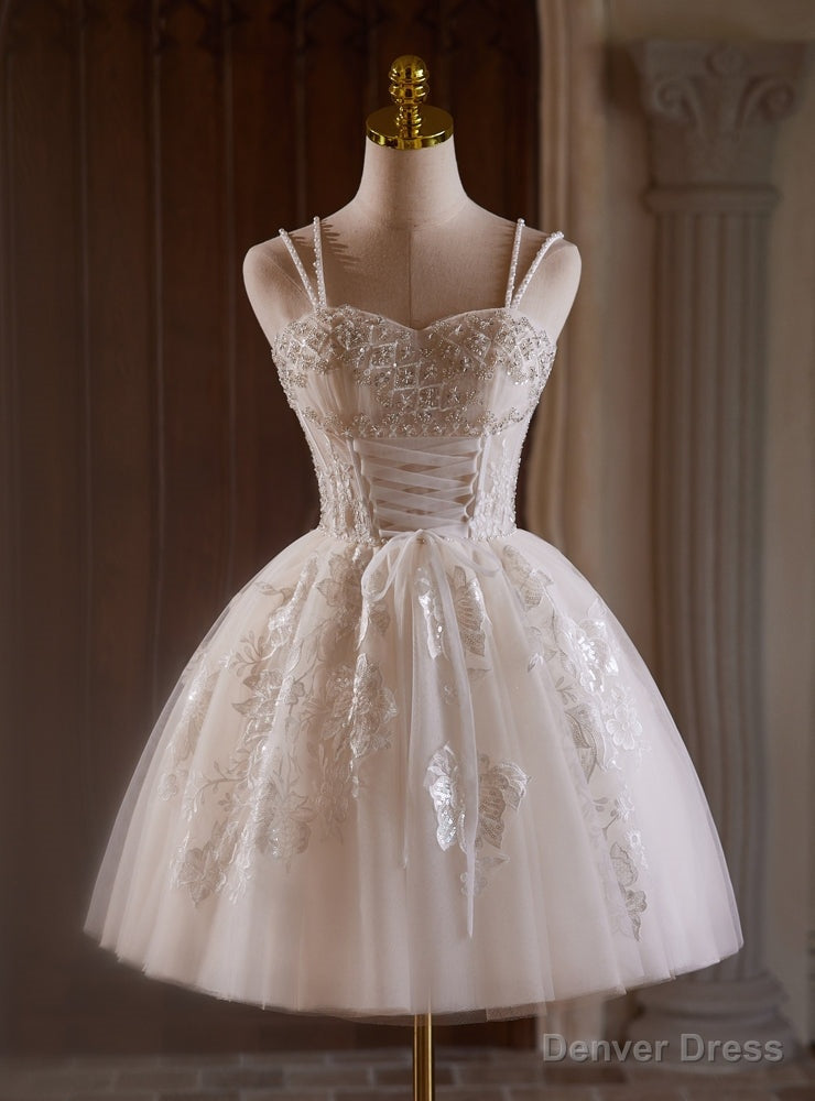 White Tulle Straps Beading Lace Homecoming Dress Main image