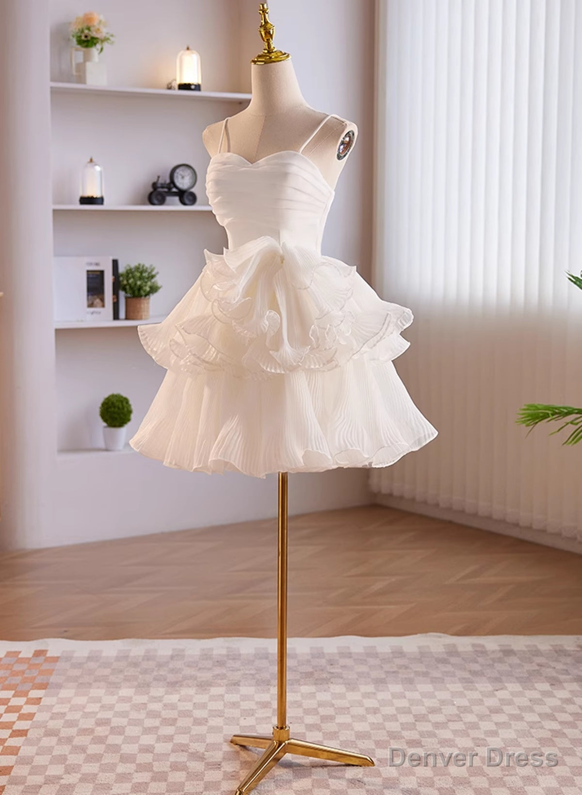 White Tulle Straps Short Graduation Dress, White Tulle Sweetheart Prom Dresses Secondary image