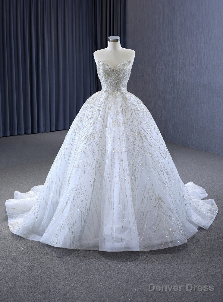 White Tulle Sweetheart Beading Wedding Dress Main image