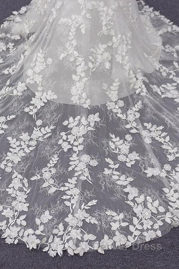 White Tulle Wedding Dress Lace Appliques Spaghetti Straps Mermaid Bridal Dresses Open Back
