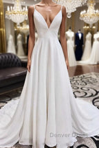 White v neck chiffon long prom Dress, white lace Prom Dresses
